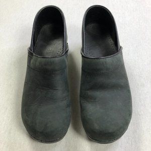 Sanita Black Gray Suede Textured Leather Slip On Clogs EU 41 Comfort Neutral